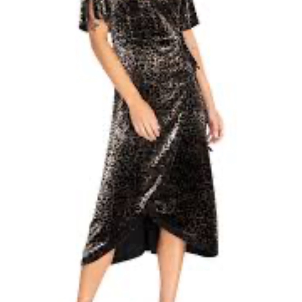 Johnny Was Black Sequin Cold Shoulder Midi Gown
